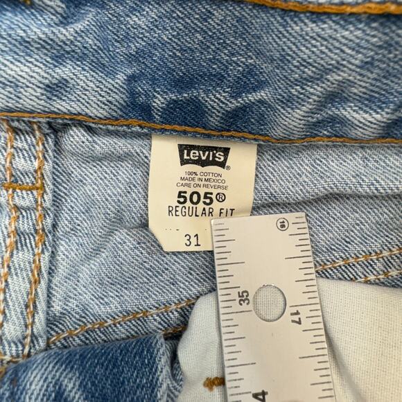 VINTAGE Levis 505 Shorts Men 31 Blue Denim Red‎ Tab 90s Raw Jorts Batwing Y2K - Picture 3 of 12